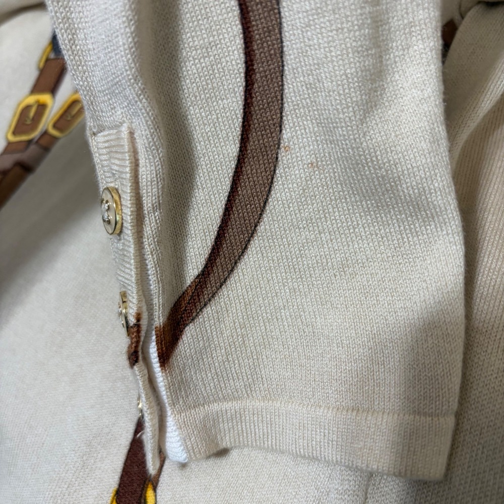 J.McLaughlin Lenny Sweater M Beige Equestrian Print Crew Neck Cotton Blend NWT - Picture 5 of 10